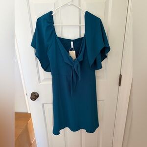 Teal Flutter Sleeve Dress - NWT